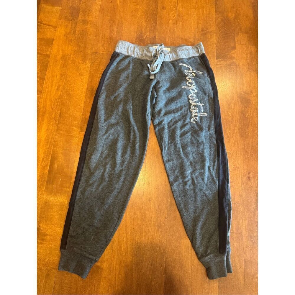 Vintage Y2K Aeropostale Sweatpants Womens Small Sequin Logo Joggers Gray Cuffed